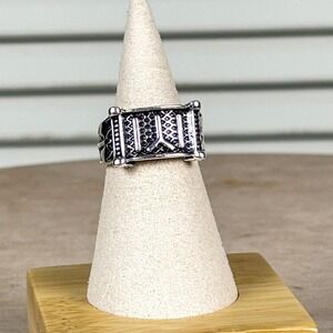 Vintage Silver Marcasite Art Deco Ring Y2K Industrial Gothic Geometric Size 6.75